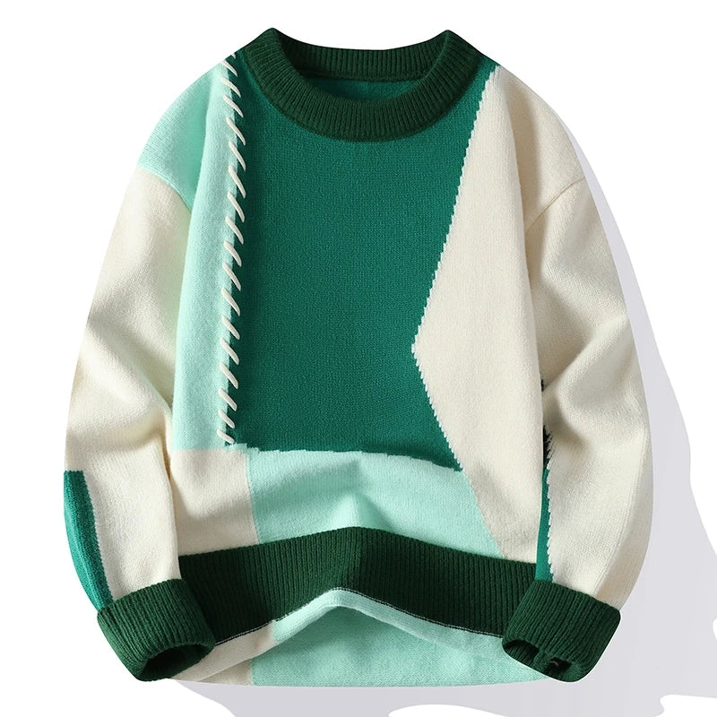 maoxiangshop Autumn Winter Warm Mens Sweaters Fashion Turtleneck Patchwork Pullovers New Korean Streetwear Pullover Casual Men Clothing