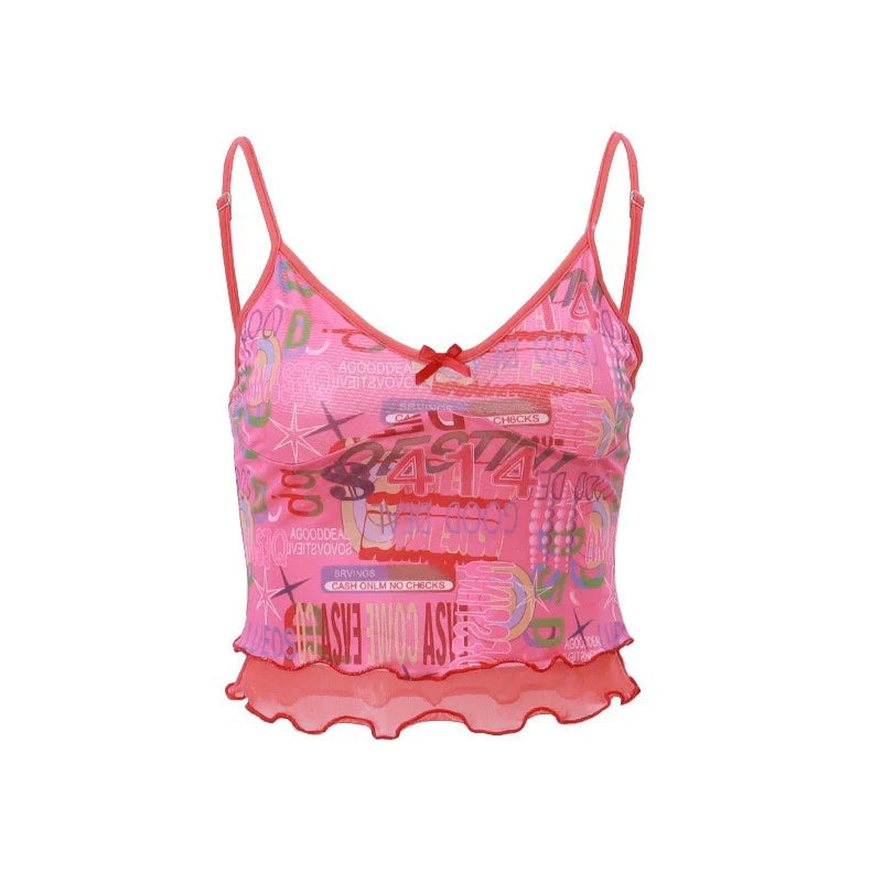 maoxiangshop - Cute Y2K Millennium Spicy Girl Shibuya Dopamine Pink Fake Two Sexy Slim Fit Tank Top Large Women's Summer
