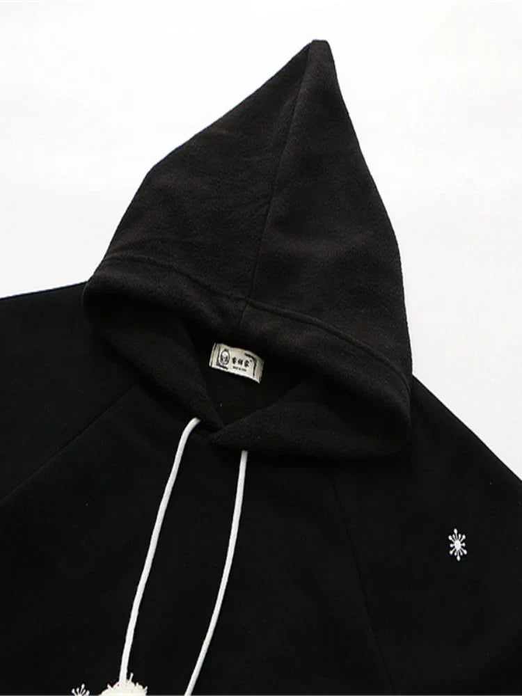 Women's Poncho Fleece Hooded Cape Coat Cartoon Print Batwing Sleeve Bat Sleeved Female Winter Outwear Jacket