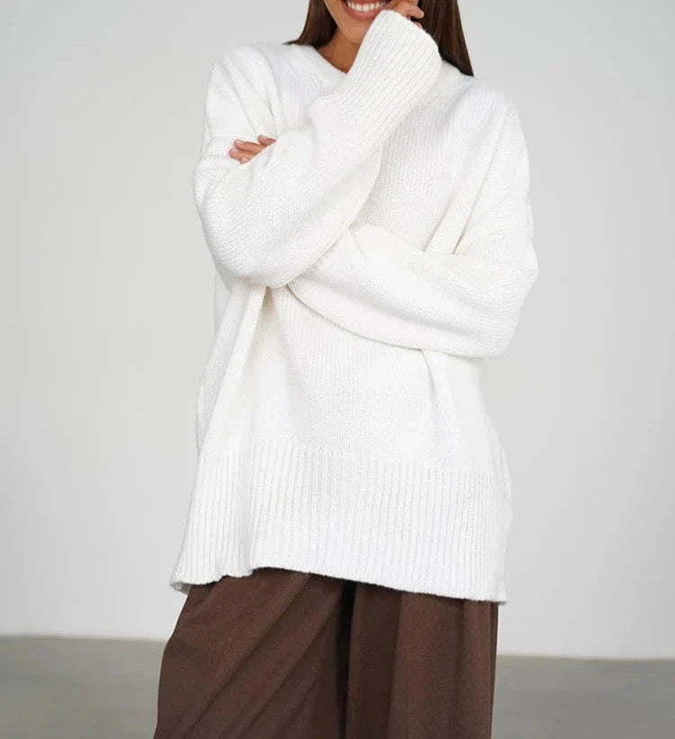 maoxiangshop - Gray Warm Knitted Sweater Women Long Sleeves Casual Round Neck Solid Pullover Tops Autumn Winter Office Lady Sweater