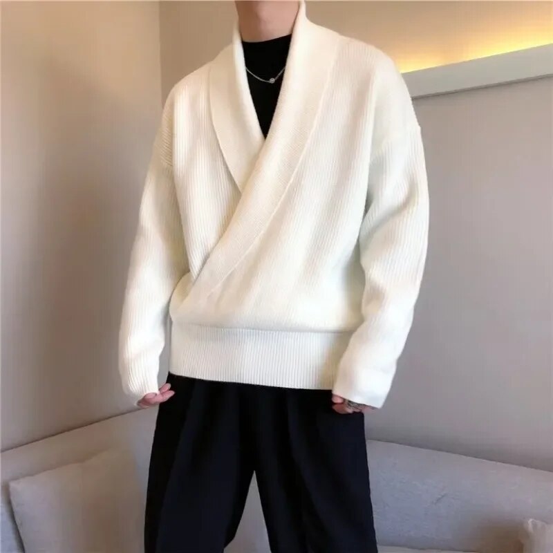 maoxiangshop Mens Sweaters Autumn Winter Fashion Big V-neck Personality Knitted Sweater Men's Casual Loose Pullovers Sweaters Male Coat