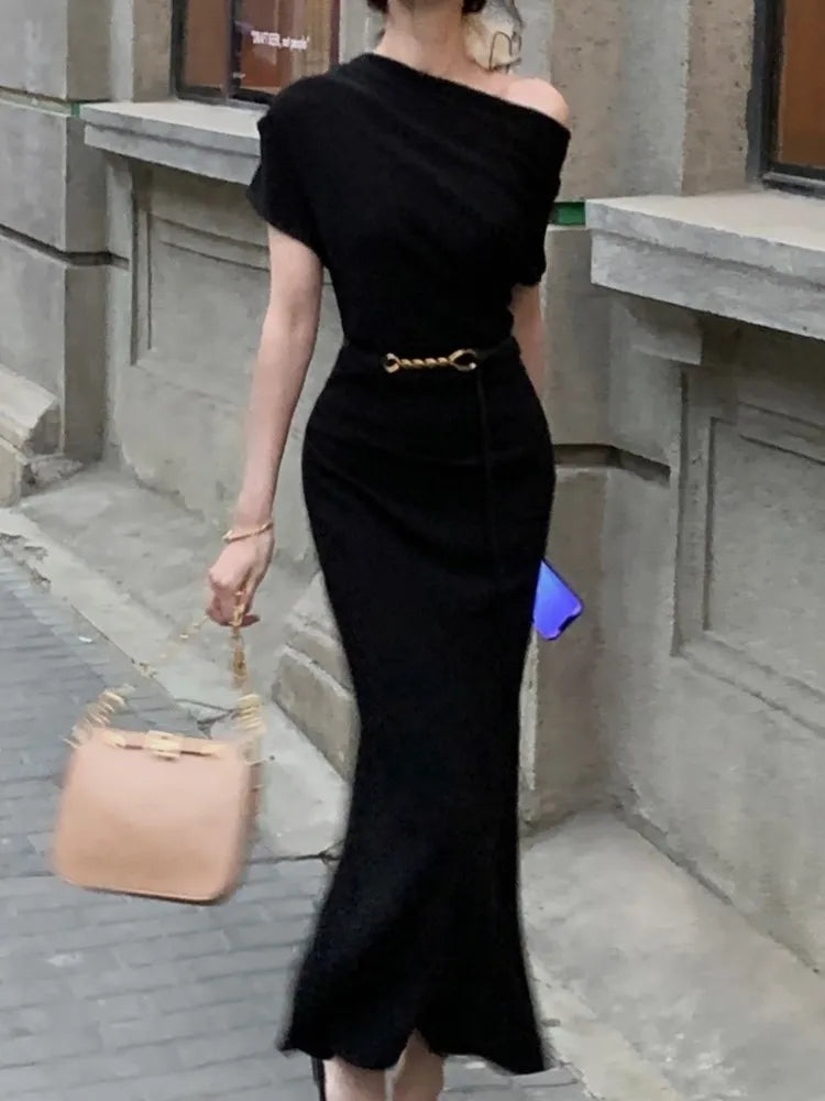 maoxiangshop Fashion New Women Elegant Bodycon Slim Midi Party Dress Sexy Vintage Casual Prom Birthday Vestidos Female Chic Clothes Robe