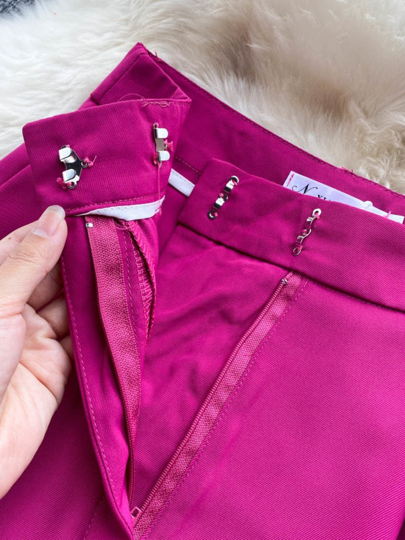 maoxiangshop Korean Fashion Women Flare Pants Solid High Waist Pleated Front Full Lengh Trousers Summer Casual Female Long Pants