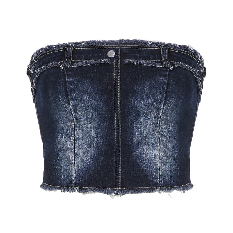 maoxiangshop Sexy Denim Skirt Women Set Tube Tops Fur Edge Mermaid Dress Female Streetwear Set Summer Slim Sleeveless Spicy Suits