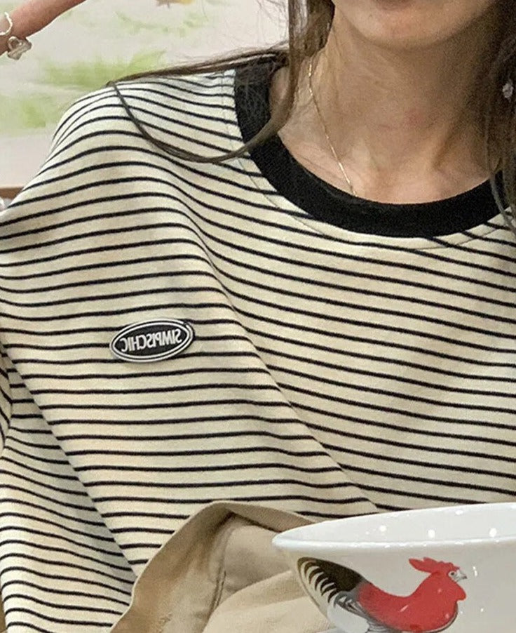 Korean Stripe Women's T-shirt Cotton Longs Leeve T Shirts for Women 2023 Spring Cheaper Basic Oversized Shirt Tops Sweatshirts
