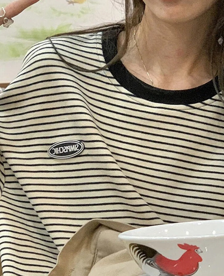 Korean Stripe Women's T-shirt Cotton Longs Leeve T Shirts for Women 2023 Spring Cheaper Basic Oversized Shirt Tops Sweatshirts
