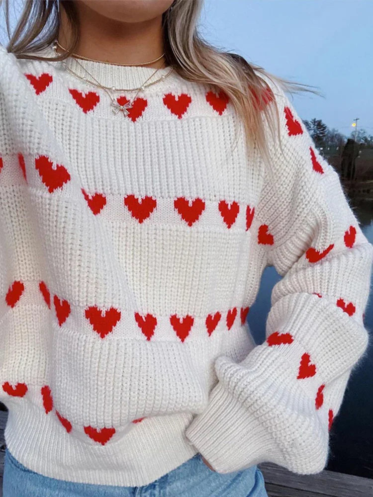 maoxiangshop - Loose Knit Women's Sweater Fashion Jacquard Long Sleeve Top Pullover 2024 Autumn New Casual Lady Tops Knitwear Streetwear Jumper