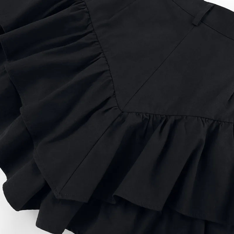 maoxiangshop - Black Mini Skirt Women Korean Fashion High Waist A-line Cute Sexy Layered Ruffles Skirt Shorts Summer Streetwear Casual