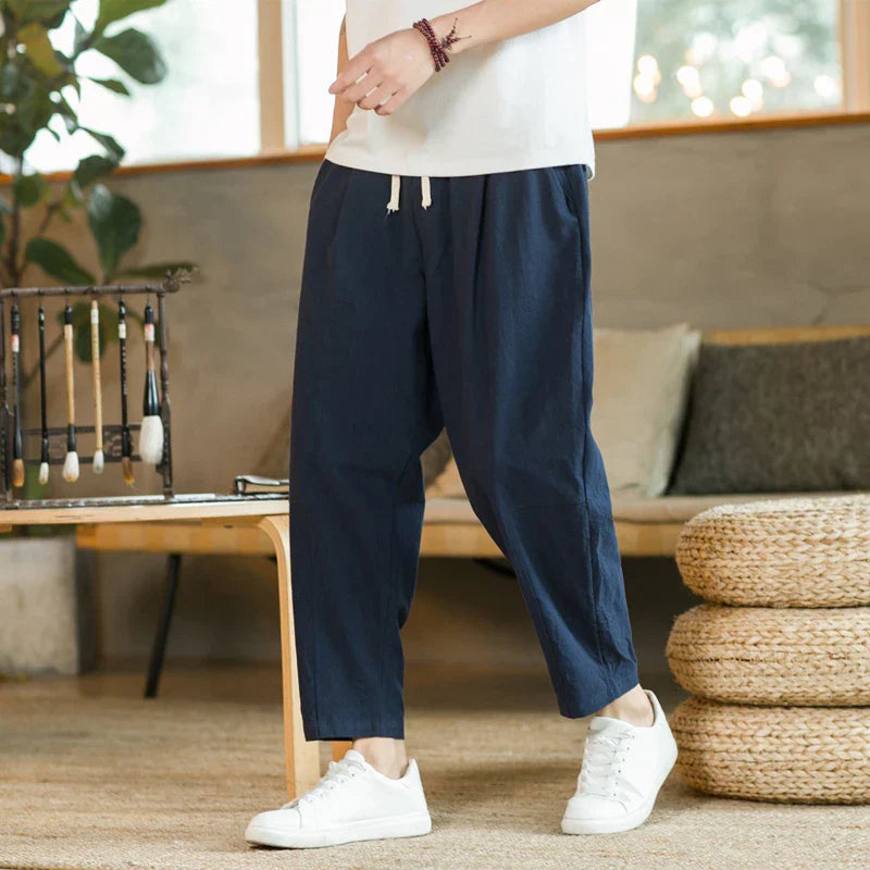 maoxiangshop Summer Men's Trousers Cotton Linen Fashion Casual Pants Solid Color Breathable Loose Shorts Straight Pants Streetwear M-5XL