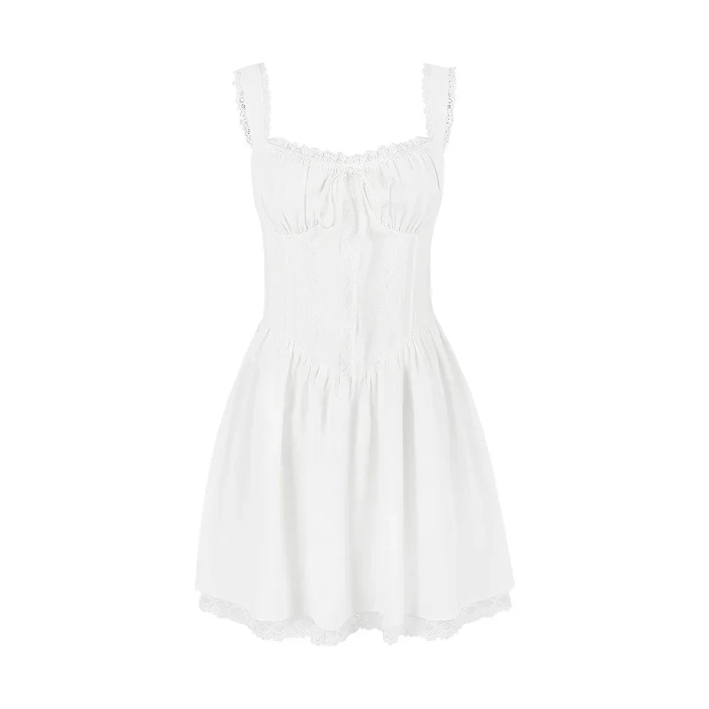 Summer Spaghetti Strap Dresses For Women Sexy A Line White Dress Mini Lace up Holiday Party Dress High Quality