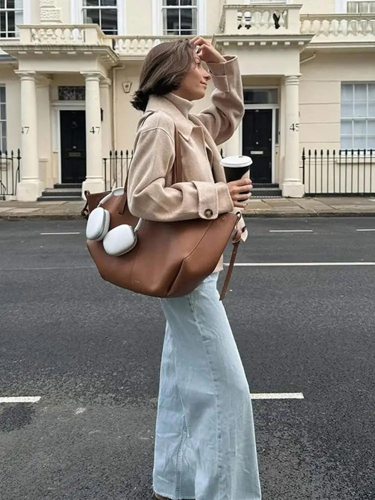 maoxiangshop - Fashion Single Breasted Lapel Collar Woolen Coat Women Long Sleeve Short Autumn Winter Jacket 2024 Female Elegant Chic Outerwear