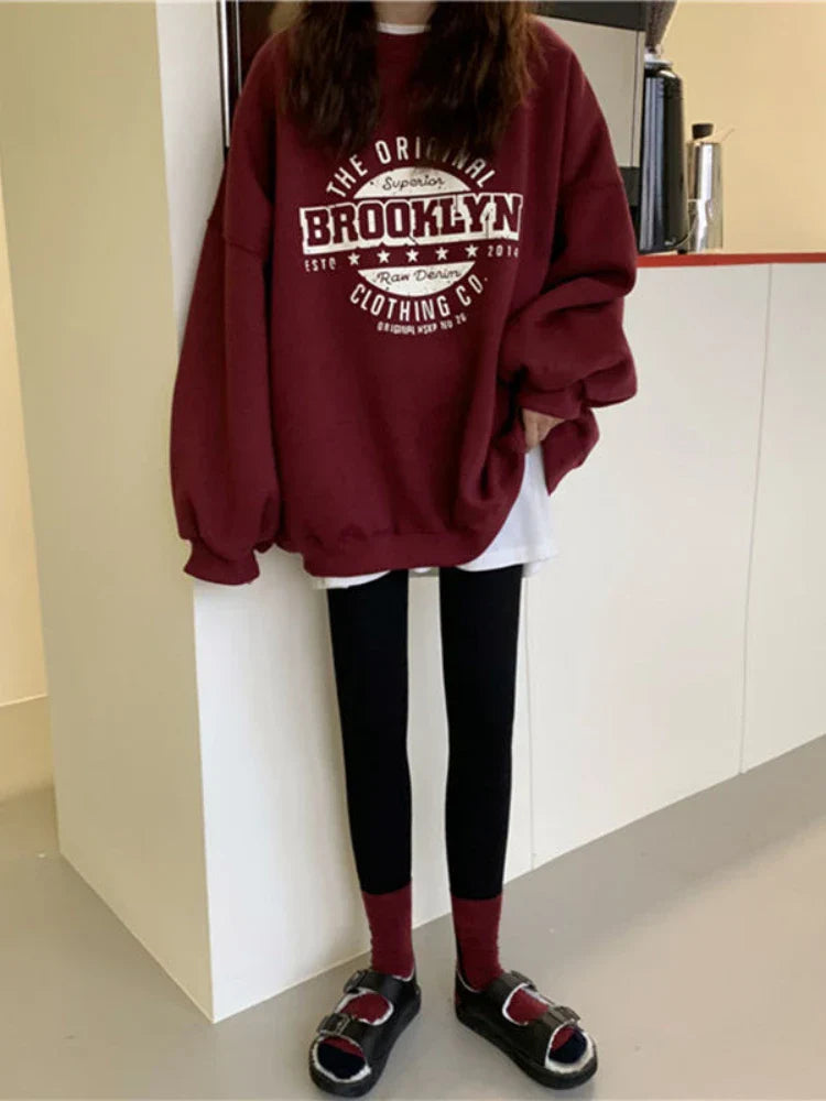 maoxiangshopHarajuku Gray Sweatshirts Women Hip Hop Letter Print Hoodies Oversized Loose Crewneck Pullover Tops Korean Streetwear