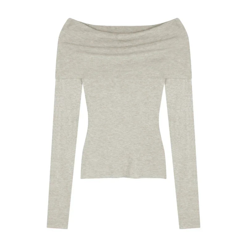 maoxiangshopBlack Solid Off Shoulder Elegant Long Sleeve Tops Korean Fashion Slim Sexy Cropped T Shirt Women Autumn Y2k Clothing Skinny Top