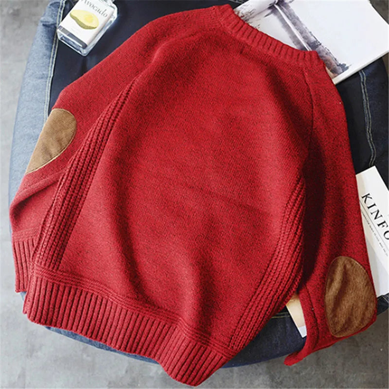 maoxiangshop New Men Pullover Sweater Fashion Patch Designs Knitted Sweatshirt Harajuku Streetwear O Neck Pure Colour Causal Pullovers Top