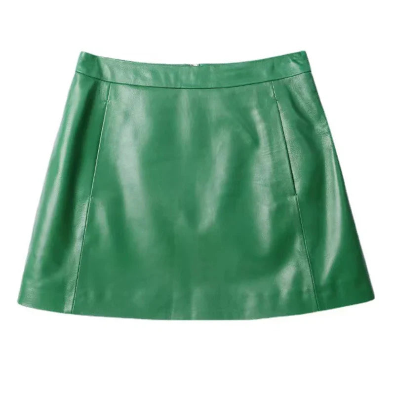 maoxiangshop Leather Skirt Women Fashion New High Waist Skirt Spring Autumn Slim Mini Skirt Genuine Leather Shorts Boots Y2k