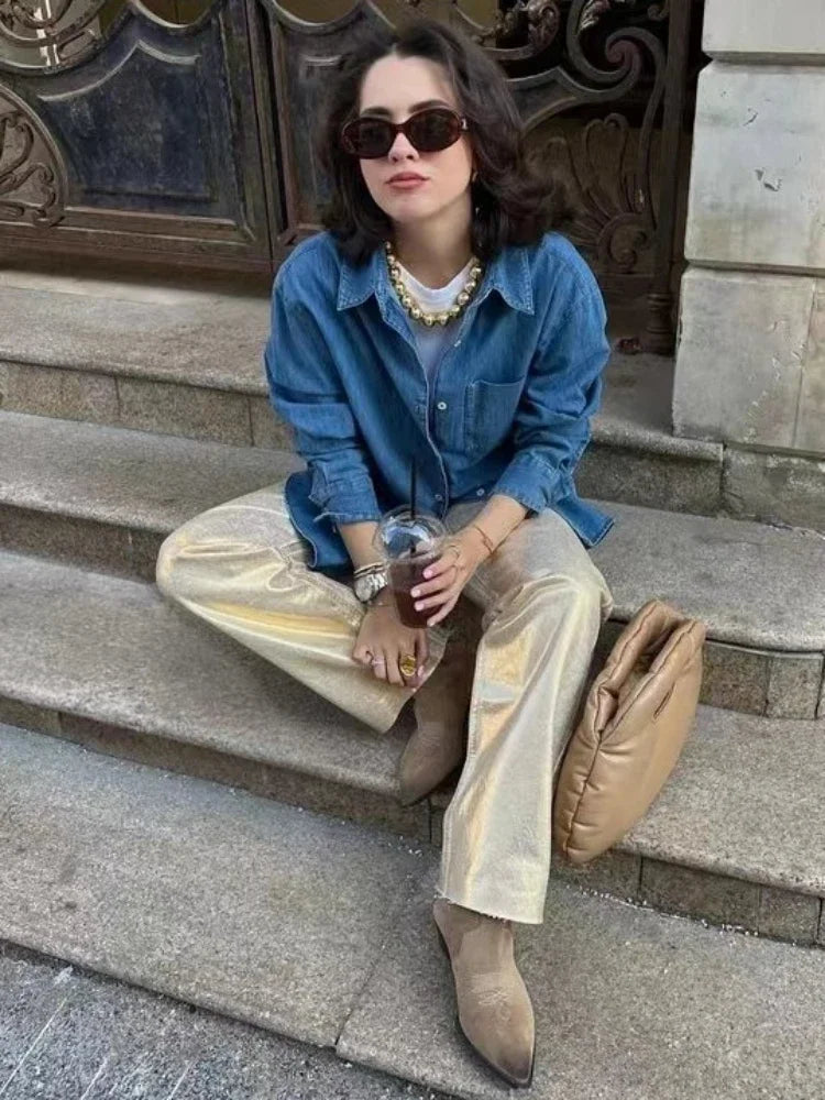 maoxiangshop - Loose PU Women Pants Solid Casual High Waist Pockets Fashion Streetwear Woman 2024 Autumn Winter New Baggy Bottoms Femme
