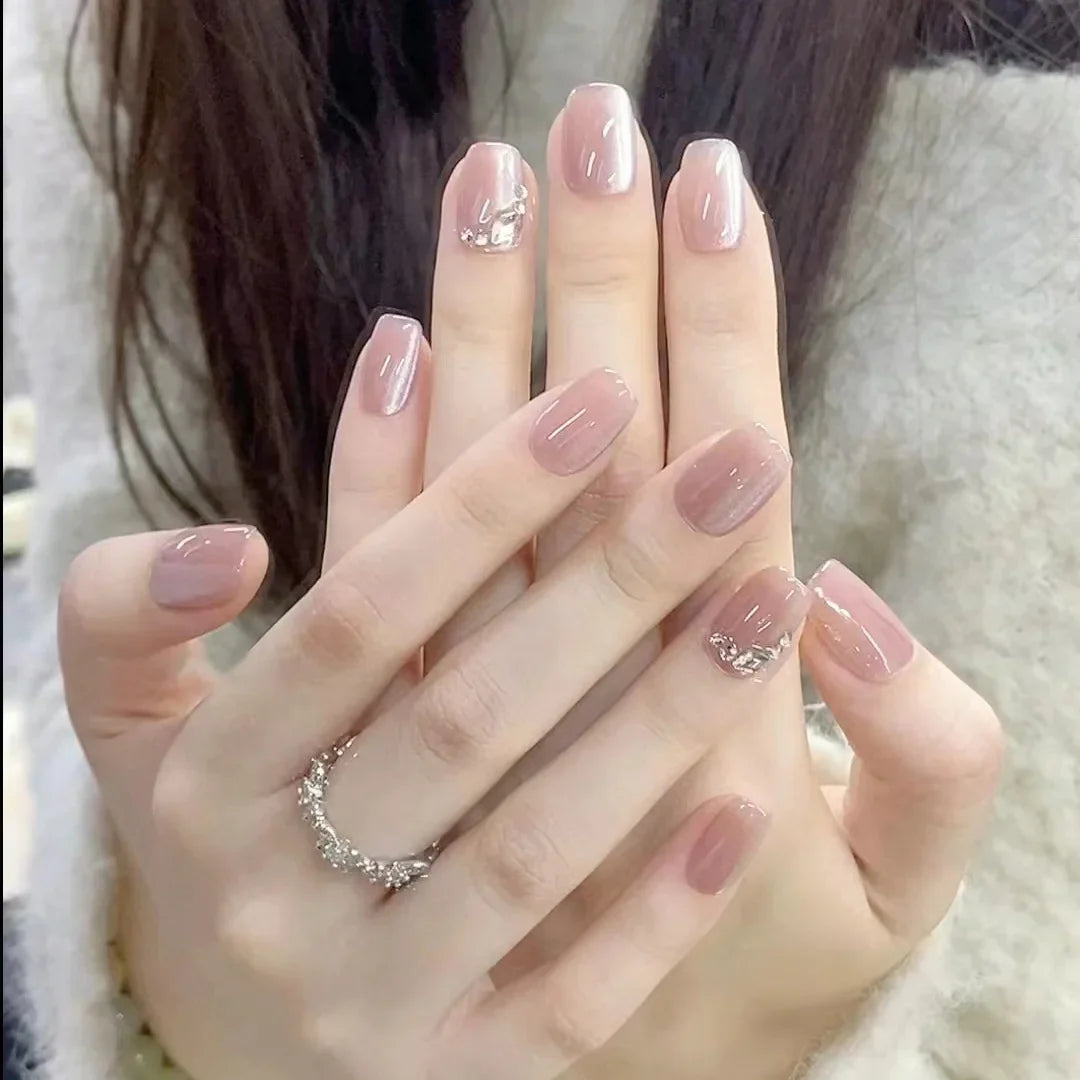 maoxiangshop 24pcs Wearable Pink Press On Fake Nails Tips With Glue false nails design Butterfly Lovely Girl false nails With Wearing Tools