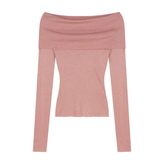 maoxiangshopBlack Solid Off Shoulder Elegant Long Sleeve Tops Korean Fashion Slim Sexy Cropped T Shirt Women Autumn Y2k Clothing Skinny Top