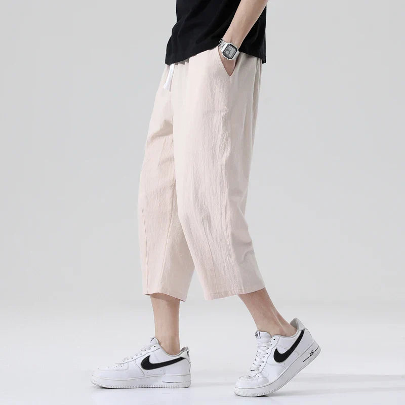 maoxiangshop Summer Casual Pants Men's Wild Cotton and Linen Loose Linen Pants Korean Style Trend Nine-point Straight Trousers