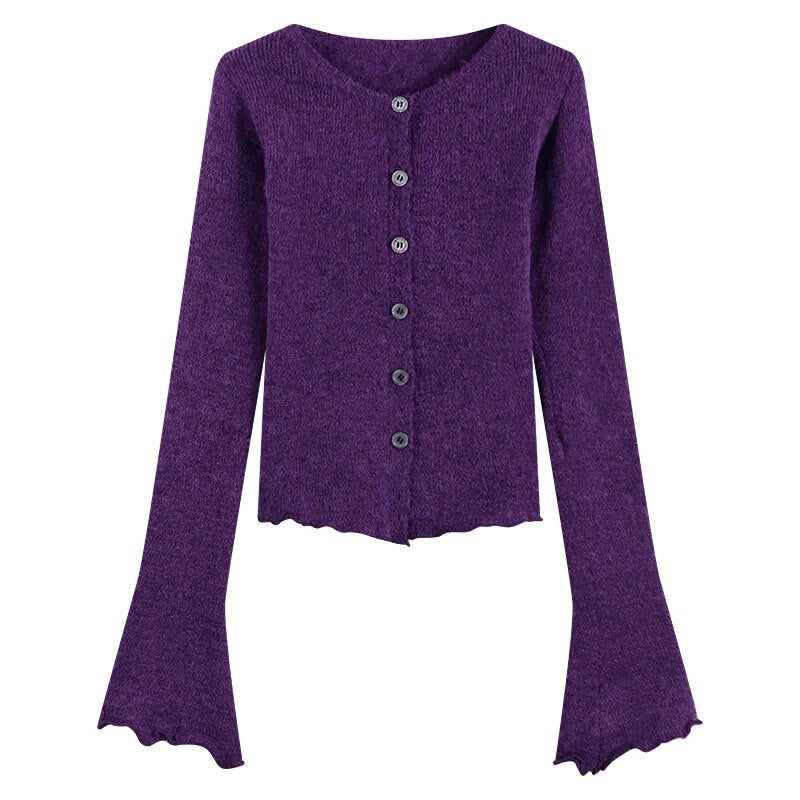 maoxiangshop Tight Button Cardigan Purple Knitted Sweater Women Winter New In Elegant Coat 2000s Clothes