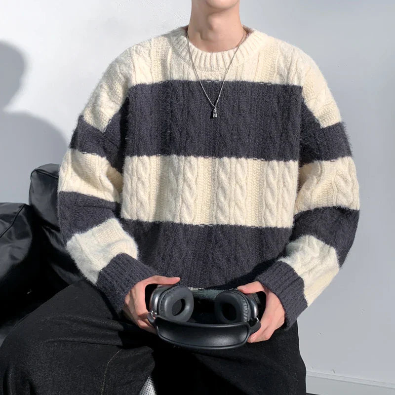 maoxiangshop New Patchwork Sweater Trend High Street Fashion Autumn Winter Warm Men's Top Hip-hop Street Knitted Pullover