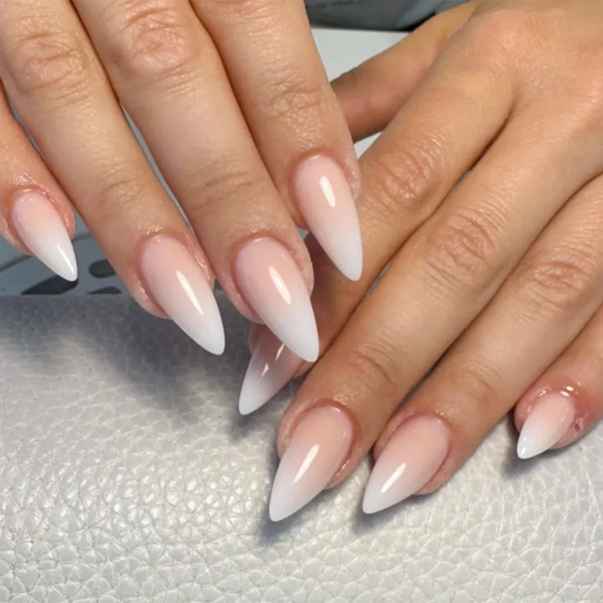 maoxiangshop 24Pcs False Nails With Glue Almond Pink Butterfly Design Detachable Rhinestones Acrylic Fake Nails long stiletto Press On Nails