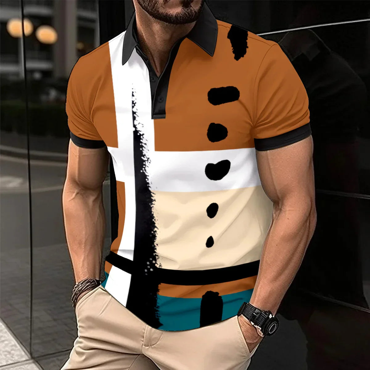 maoxiangshop 2024 Summer Best-Selling Men's Polo Shirt Lapel Printed Men's Clothing Stripes Polo Shirt Casual Sports Men's Shirt