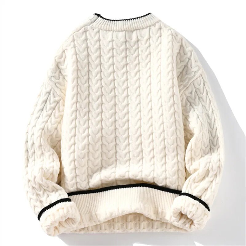 maoxiangshop Winter Thick Warm Sweater Men O Neck Knitted Pullovers Fashion Loose Mens Knitwear Casual Sweaters Couple Knitting Pullover