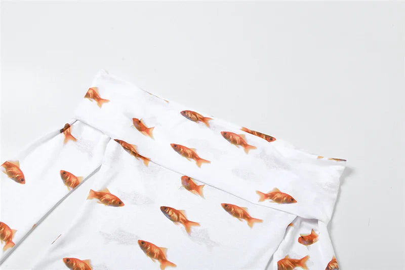 maoxiangshop - Goldfish 3D Print Sheer Mini Dress Women Off Shoulder Flare Long Sleeve Slim Y2K Short Dress Hottie Autumn Streetwear