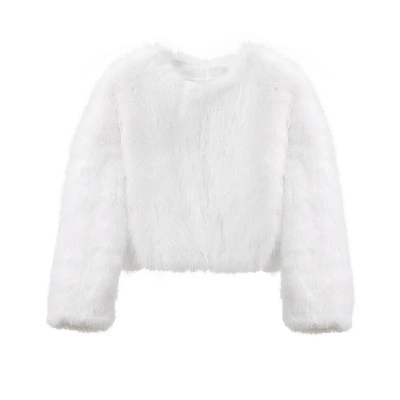 maoxiangshop - Brand Fashion 2024 Winter Sweet Pink Cropped Faux Fur Coat Women Streetwear Ins Chic Girls Fluffy Fox Fur Jacket Female
