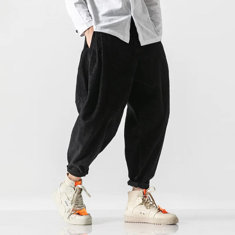 maoxiangshop Vintage Corduroy Pants Men Harajuku Japanese Pink Retro Streetwear Black Trousers Male Oversize Men's Casual Loose 5XL