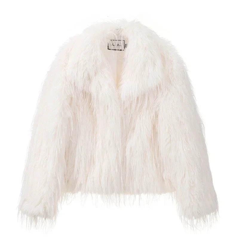 maoxiangshop - 2024 Winter Fluffy Faux Fur Coat Women Luxury Brand Tassels Furry Turkey Fur Jacket Streetwear Loose Overcoat Outerwear