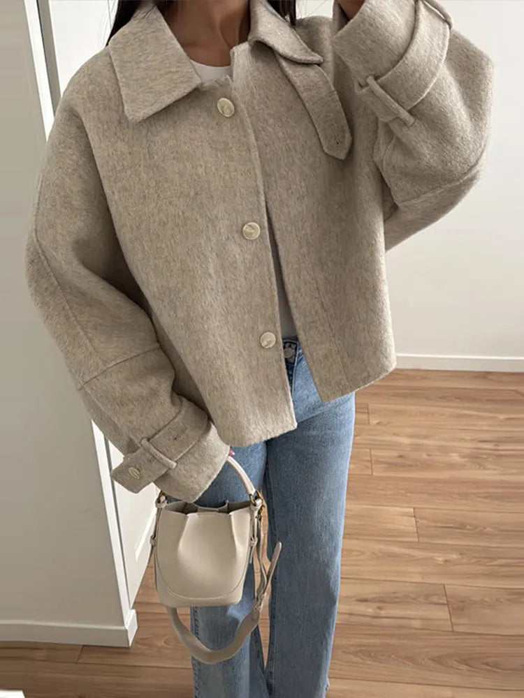 maoxiangshop - Fashion Casual Loose Women's Jacket Turndown Collar Single Breasted Solid Color Jackets New Autumn Simple Retro Women Coat
