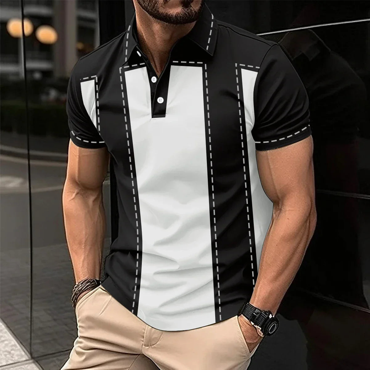 maoxiangshop 2024 Summer Best-Selling Men's Polo Shirt Lapel Printed Men's Clothing Stripes Polo Shirt Casual Sports Men's Shirt
