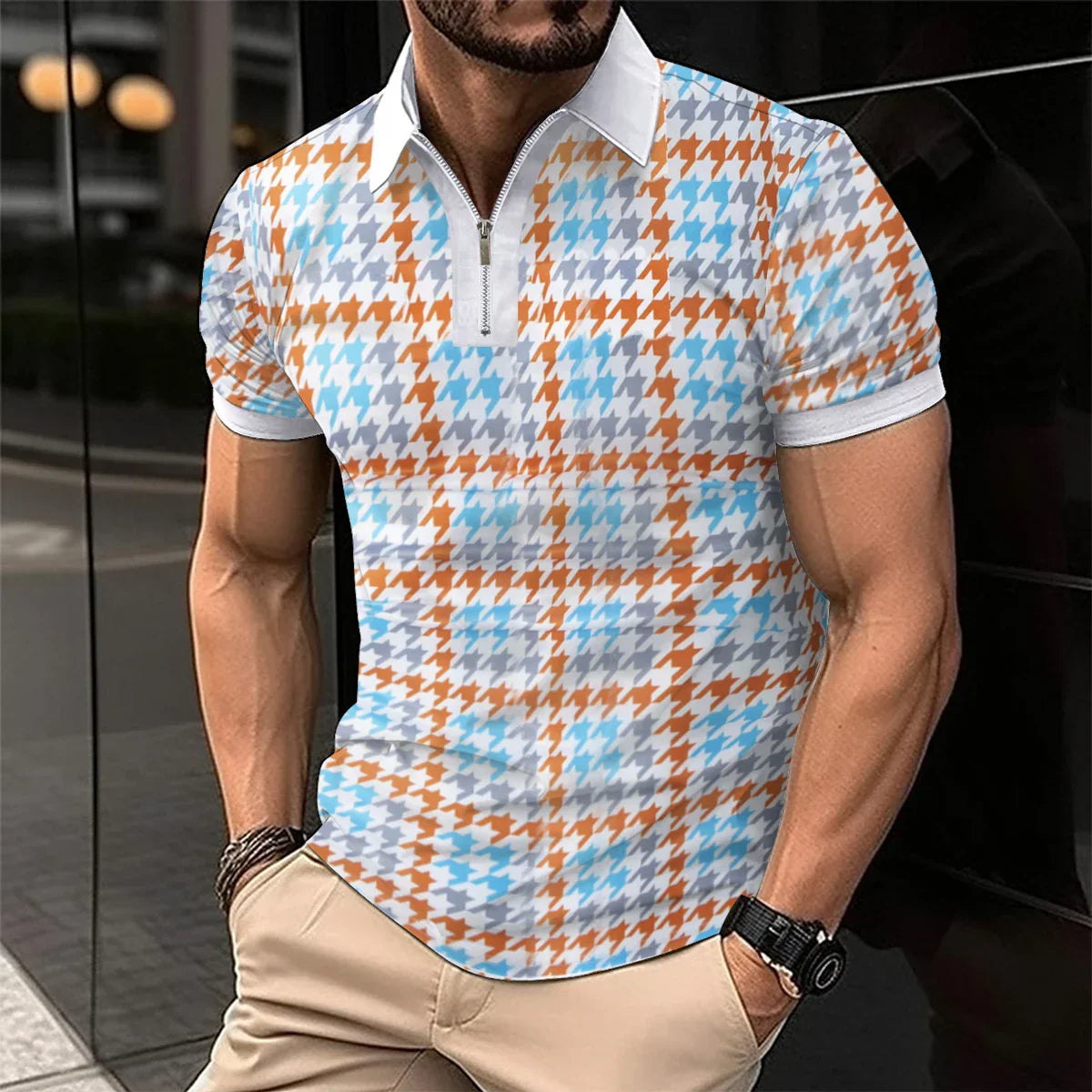 maoxiangshop 2024 Summer Best-Selling Men's Polo Shirt Lapel Printed Men's Clothing Stripes Polo Shirt Casual Sports Men's Shirt