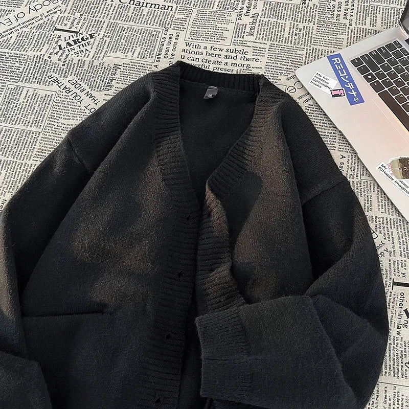 maoxiangshop Autumn Winter New Korean Fashion Trend Versatile Casual Cardigan V-neck Sweater Men's Jacquard Comfortable Breathable Jacket