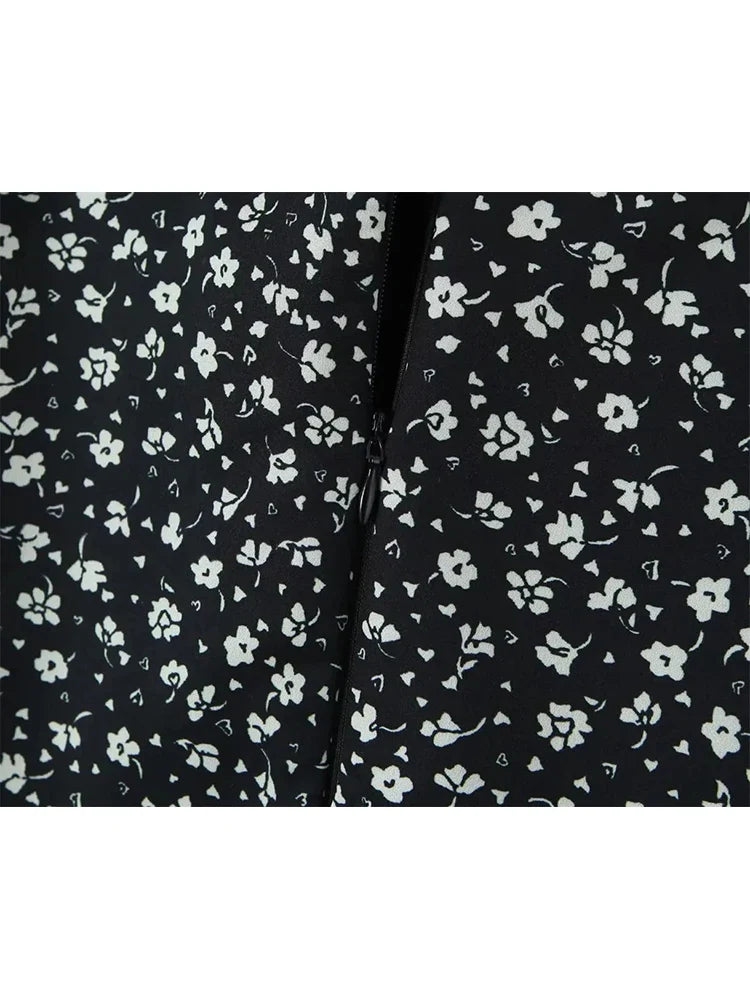 maoxiangshop - Cute Flower Print Ladies Summer A-Line Black Mini Skirts 2024 Girls Casual Zipper Fly Pink Short Skirt