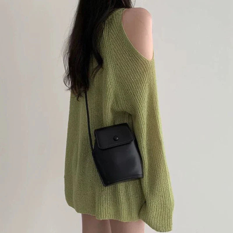 maoxiangshop-Women Hollow Out V-Neck Off Shoulder Sweater Loose Long Sleeve Knit Thin Jumpers Streetwear Tops For Women Fall Winter