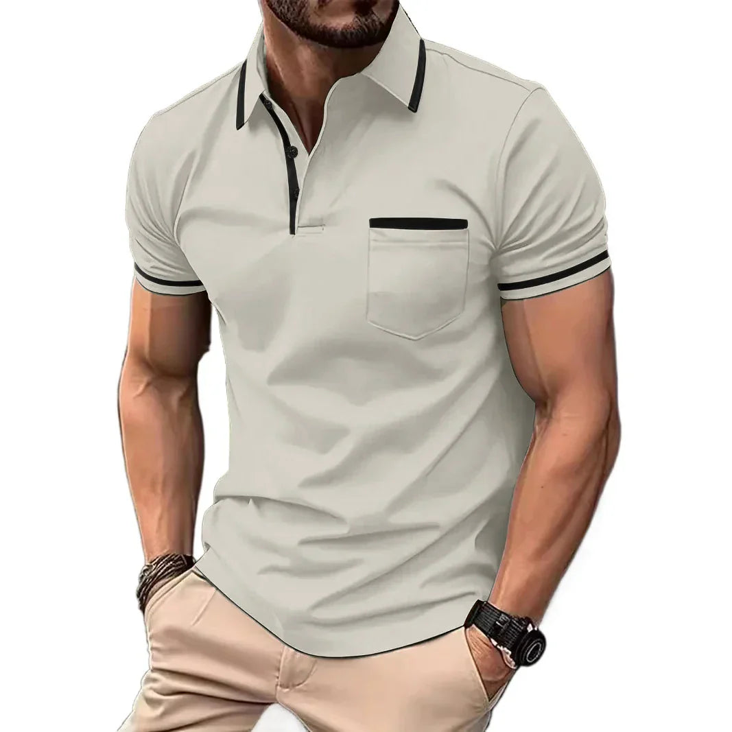 maoxiangshop New Solid Color Polo Shirt Men's Short Sleeve Button Tshirts Lapel Lightweight Turn-down Streetwear Sport Casual Fitness Tops
