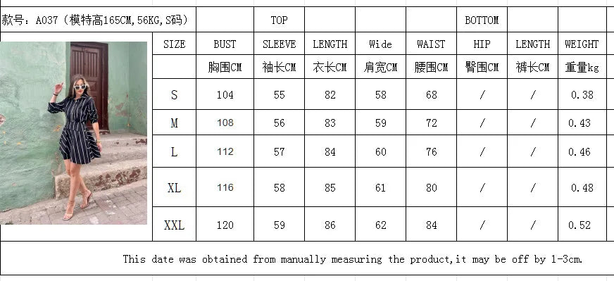 maoxiangshop - Women Mini Shirt Dress Autumn New Single Breasted Dress Female Vintage Striped Long Sleeve Dress Lady Casual Slim Dresses