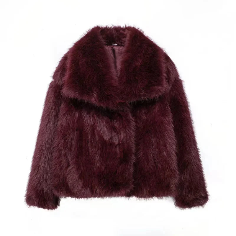 maoxiangshop - Faux Fur Cardigan Coat Women 2024 Winter Luxury Solid Long Sleeve Fashion Short Coats Lady Elegant Warm Thick Jackets Outerwear