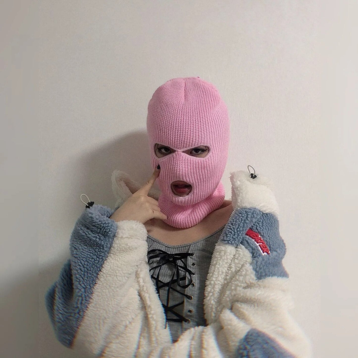 maoxiangshop Winter men's face mask, warm hood, sports scarf, skiing hat, three hole wool hat, outdoor cycling knitted pullover hat