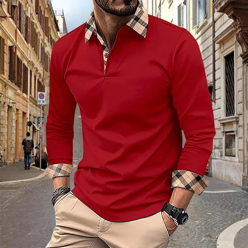 maoxiangshop 2024 Autumn Men's Polo Shirt Lapel Pocket T-shirt Men's Breathable Business Casual Long sleeved