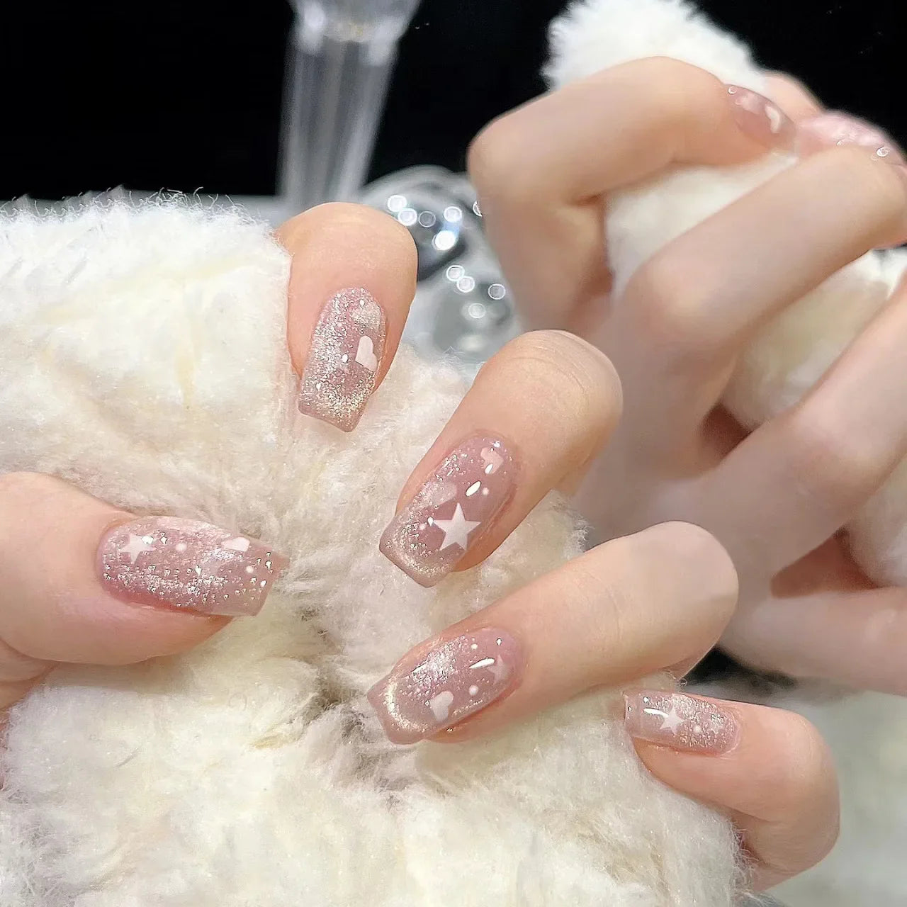 maoxiangshop 24pcs Wearable Pink Press On Fake Nails Tips With Glue false nails design Butterfly Lovely Girl false nails With Wearing Tools