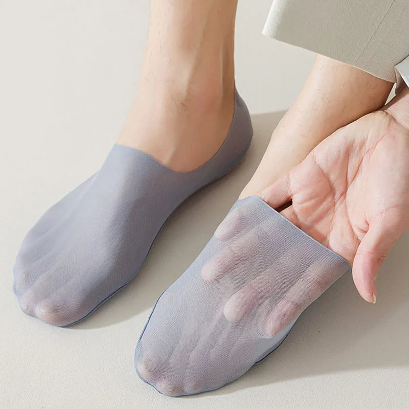 maoxiangshop 3 Pairs Men's Boat Socks Summer Ultra-thin Breathable Solid Color Sock Slippers Comfortable Soft Ice Silk Low Cut Men Sokken