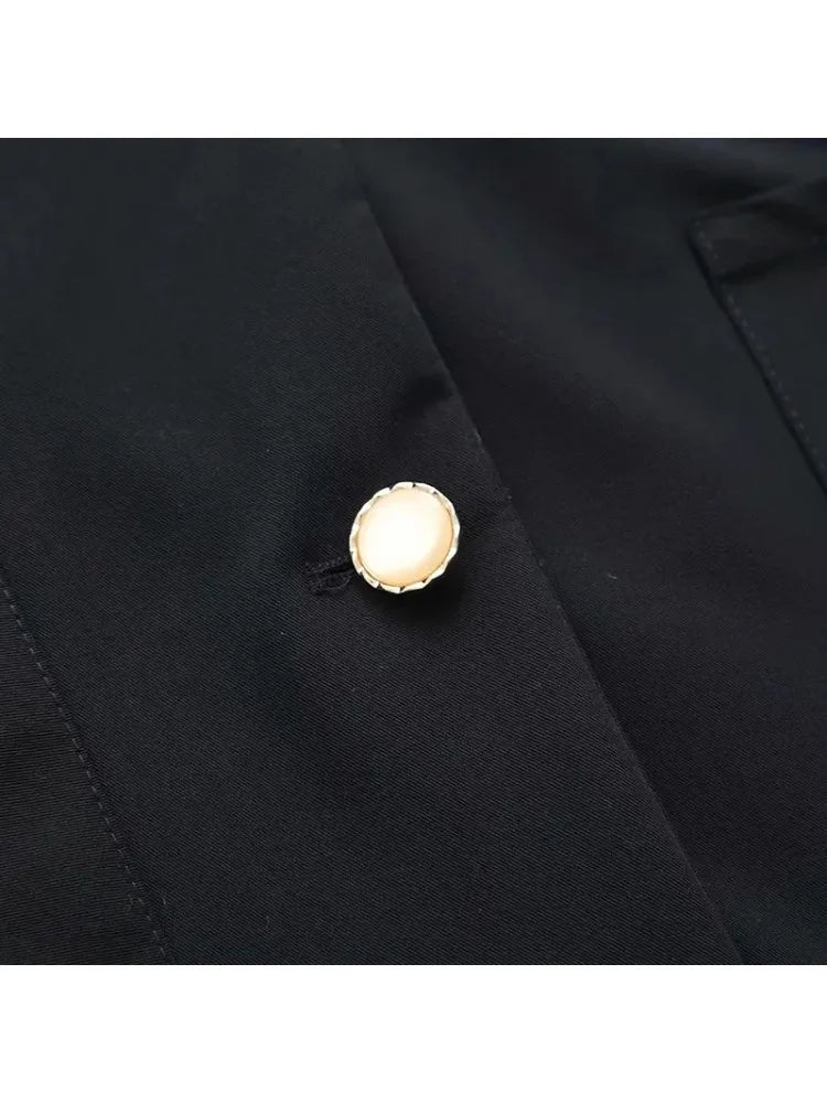 Black Solid Women Jacket For Cartoon Appliques Winter Single Breasted Long Sleeve Ruffled Neck Casual Outwears Coat
