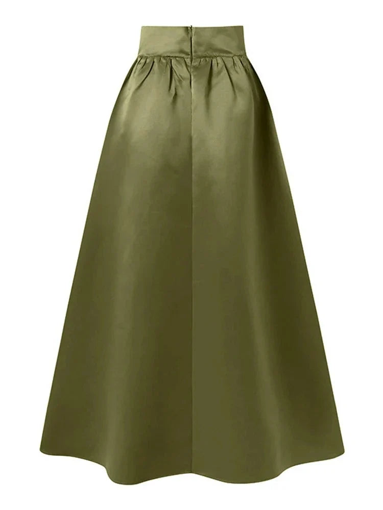 maoxiangshop Women Autumn Satin Skirt New A-line Floor Length Solid Color High Waist Dress Elegant Vintage Casual Oversized Long Robe