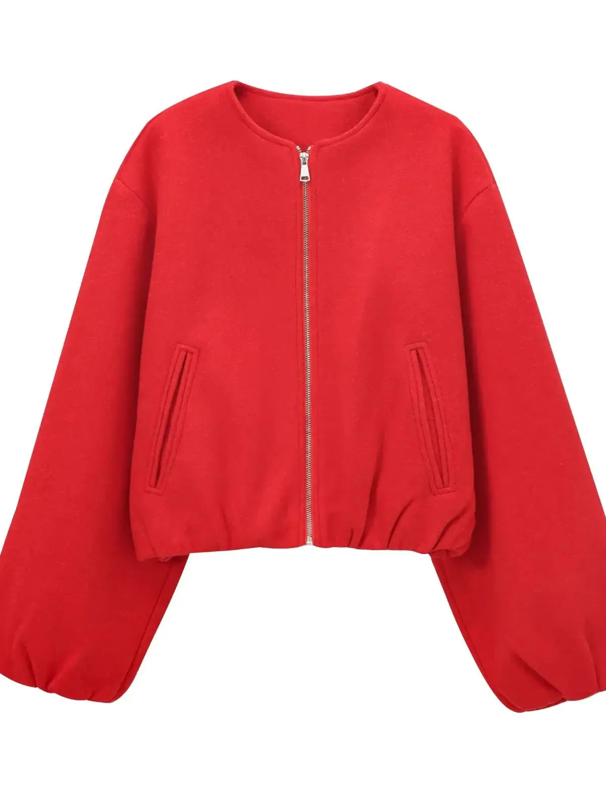 maoxiangshop - 2024 Women's Fashion Autumn/Winter Soft Bomber Jacket Women Retro Round Neck Long Sleeve Elastic Hem Zipper Female Coat