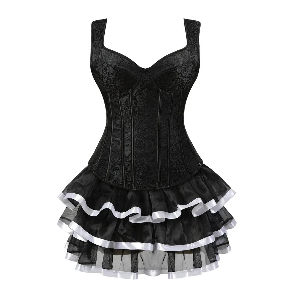 maoxiangshop - Corset Skirt for Women Steampunk Straps Bustiers Dress Sexy Corsetto Dresses Classic Clubwear Carnival Costume Halloween Outfits