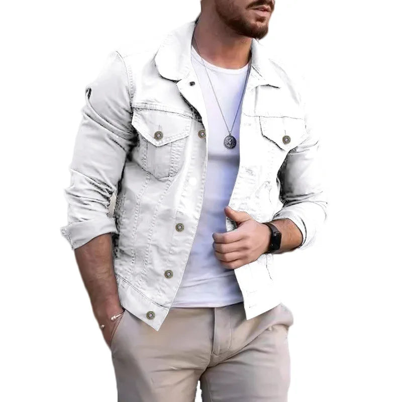 maoxiangshop FALL OUTFITS Men's Jacket New Mens Denim Jacket Slim Fit Fashion Casual Pocket Jacket Coat Men Handsome Spring Autumn Classic Red Coat